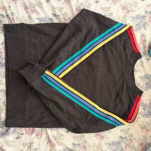 GAP Womens Charcoal Grey Rainbow Stripe Crewneck Sweatshirt XS Retro Fleece